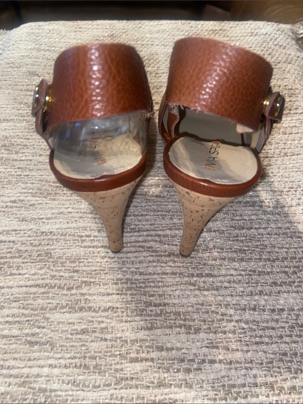 Via Spiga brown leather slingback sandals cork-wrapped platform heel size 7.5 US - Picture 6 of 9